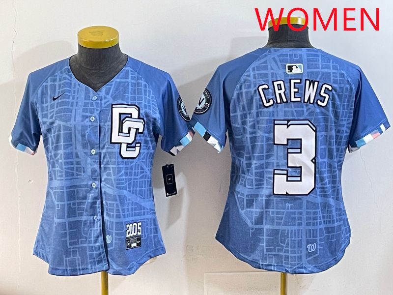 Women Washington Nationals #3 Crews Blue Joint Name 2025 Nike MLB Jersey style 1